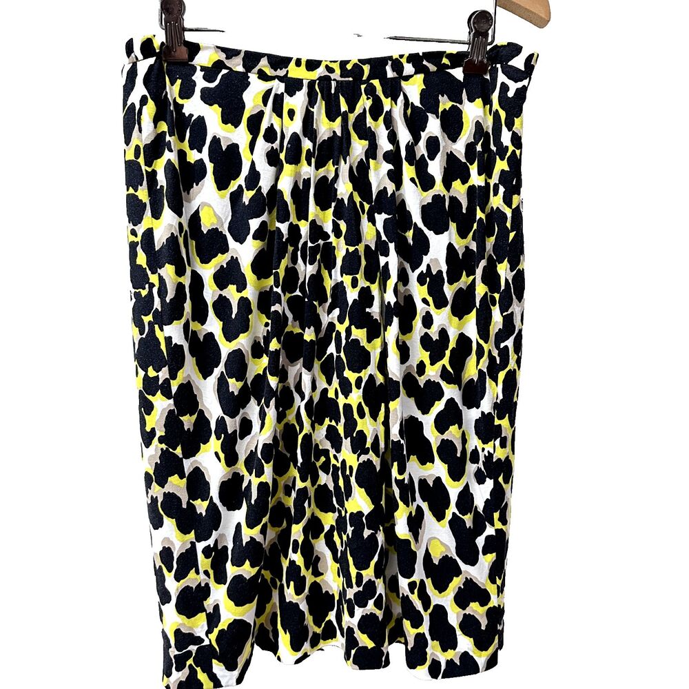 Etcetera Womens Yellow White & Black Cheetah Print Pencil Skirt Lined Sz 2/4